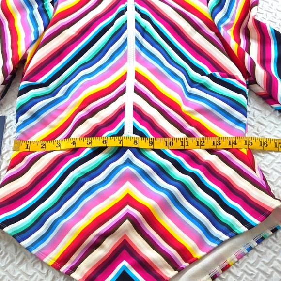 Stylest System  Dream Sculpt Zip Swimsuit Multicolor Stripes Large UPF 50 - Picture 13 of 16